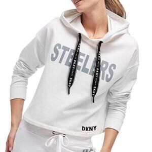 DKNY Sport Pullover Hoodie Pittsburg Steelers Maddie Crop White Size Large